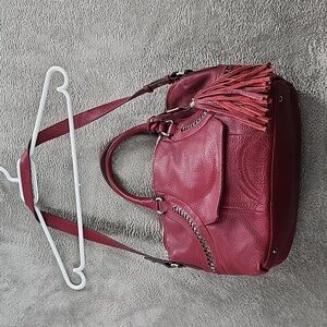 Aimee Kestenburg Red Purse 100% Genuine Pebbled Leather Burgundy Tassel Shoulder